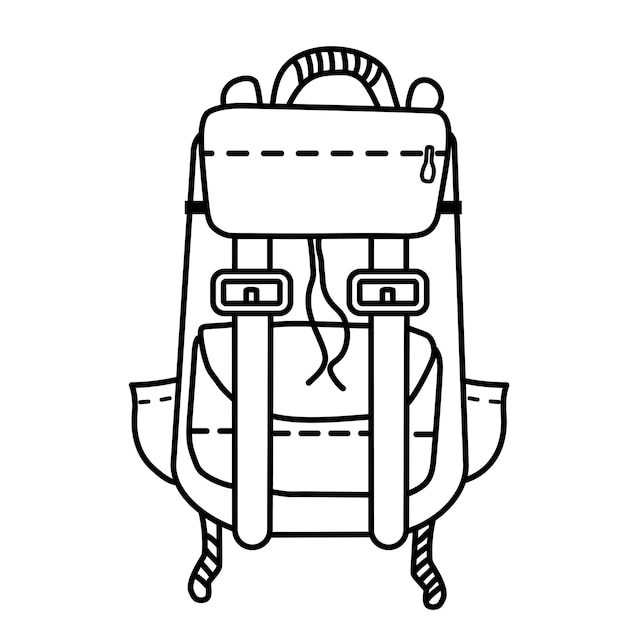 Equipaje Mochila de viaje para deportes y ocio Ilustración vectorial contorno de línea Cosas de viaje