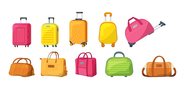 Equipaje de viaje, estuche de plástico, mochilas metálicas y bolso de piel.