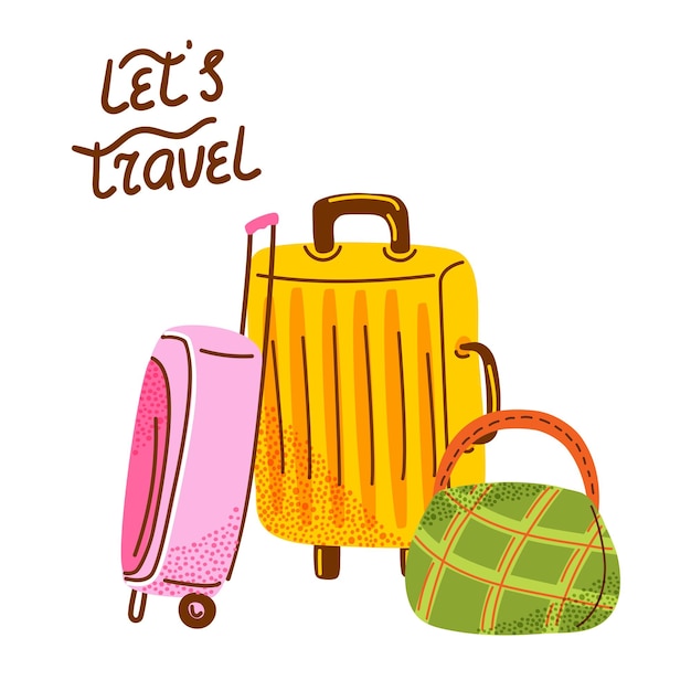 El equipaje de viaje y la maleta permiten viajar con letras el concepto de viajes, recreación y vacaciones.