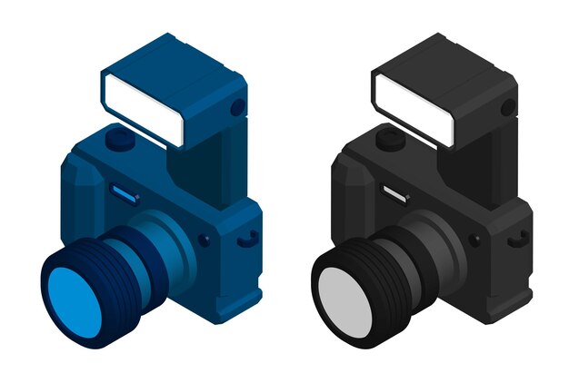 Vector equipamiento de cámara fotográfica isométrica para fotografía y selfie día mundial de la fotografía 19 de agosto rea