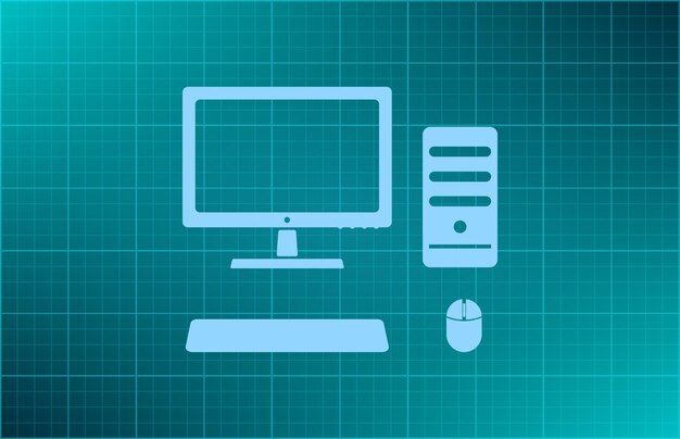 Equipamiento informático símbolo de monitor portátil Ilustración vectorial en fondo azul Eps 10