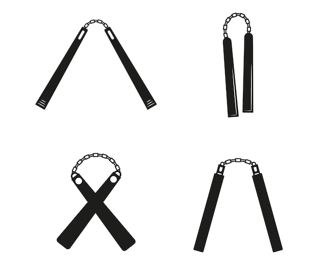 El equipo de armas ninja Nunchaku el conjunto de iconos de defensa personal ilustración vectorial
