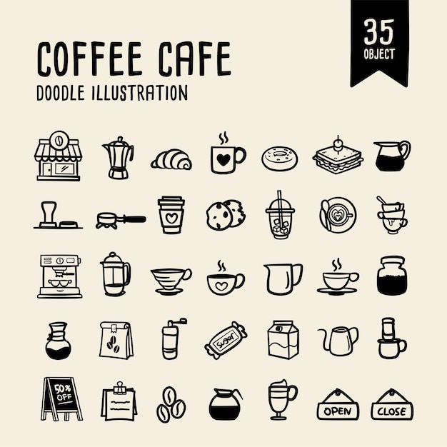 equipo de café ilustración vectorial contorno ilustración estilo dibujado ilustración