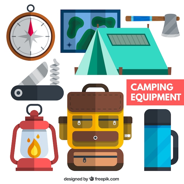 Vector equipo de camping en diseño plano