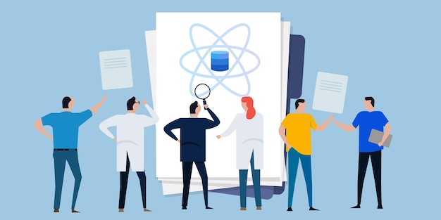 equipo de científicos que trabajan en equipo en ciencia de datos base de datos de grandes partículas moleculares