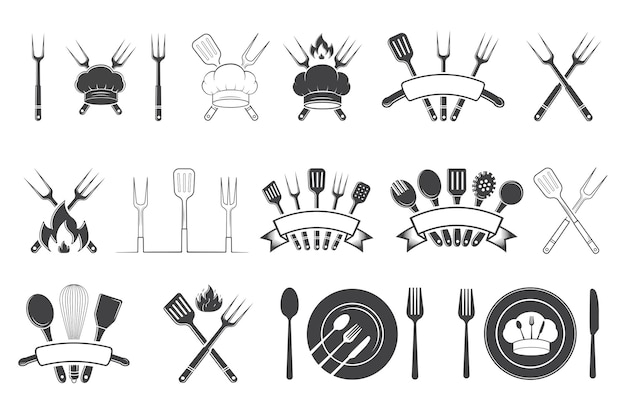Equipo de cocina Paquete Vector Cuchara Vector Restaurante Equipo Cubiertos Cuchillo Cuchara Tenedor