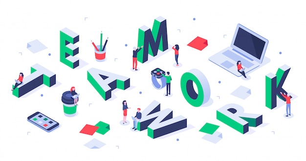 Equipo creativo, asociación de personas de negocios y personas exitosas que trabajan juntas ilustración vectorial