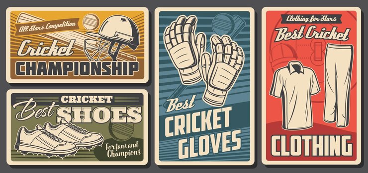 Vector equipo de críquet y conjunto de pancartas vectoriales uniformes