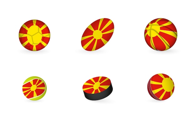 Equipo deportivo con bandera de macedonia conjunto de iconos deportivos