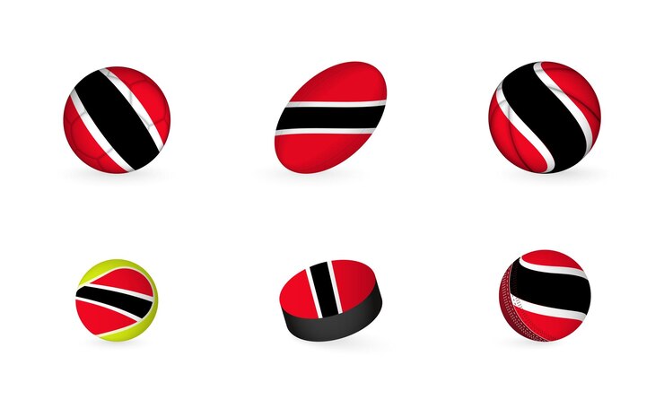 Vector equipo deportivo con bandera de trinidad y tobago conjunto de iconos deportivos