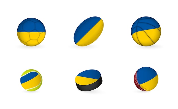 Equipo deportivo con bandera de ucrania conjunto de iconos deportivos