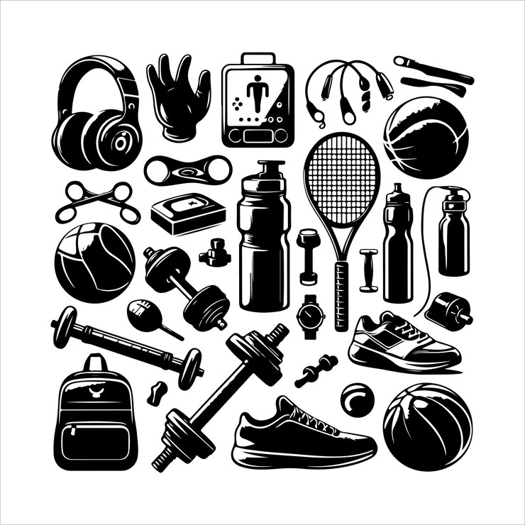 Vector equipo deportivo conjunto silueta elementos deportivos icono estilo simple