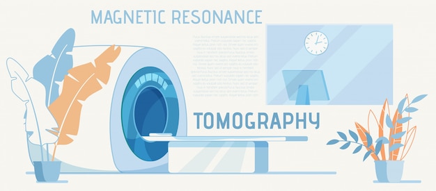 Vector equipo para diagnóstico de resonancia magnética anuncio de dibujos animados