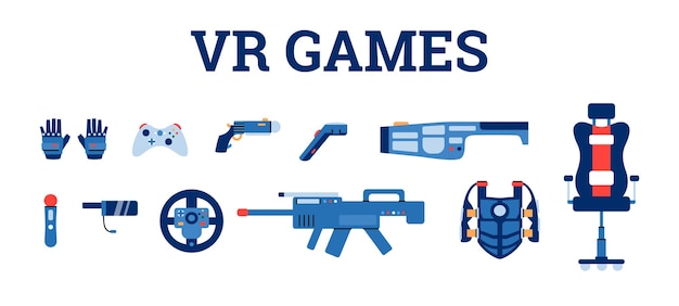 Equipo digital para juegos vr en realidad virtual aumentada un banner vectorial