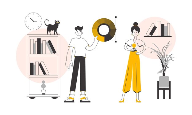 Equipo de diseñadores gráficos Estilo lineal moderno Ilustración vectorial