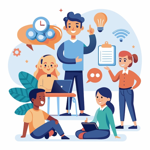 Un equipo diverso de cuatro personas que trabajan juntas en un proyecto