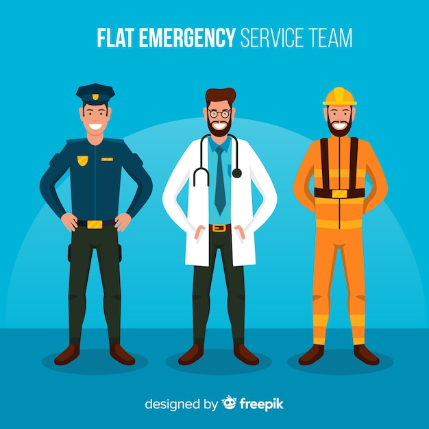 Equipo de emergencia en estilo flat