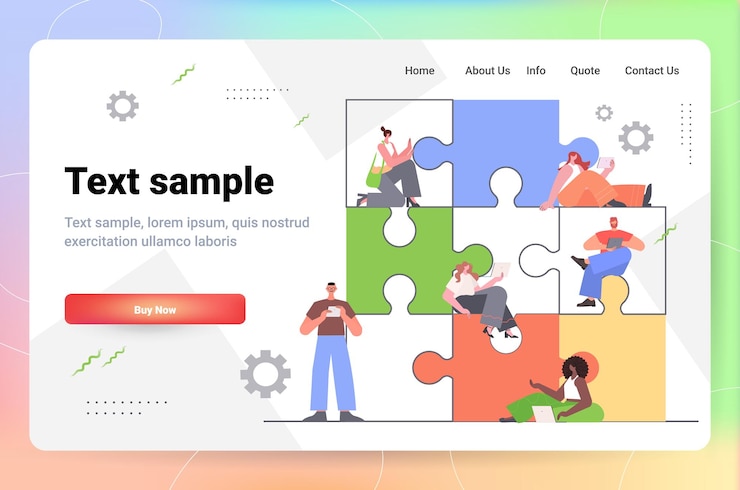 Vector equipo de empresarios juntando piezas de rompecabezas solución de problemas concepto de trabajo en equipo horizontal de longitud completa copia espacio vector ilustración