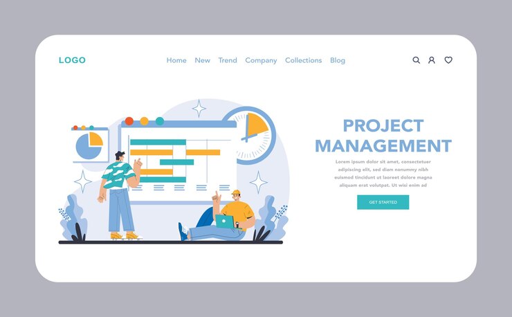 Vector equipo de estrategia y gestión web o página de destino que gestiona los recursos y los entregables de los plazos