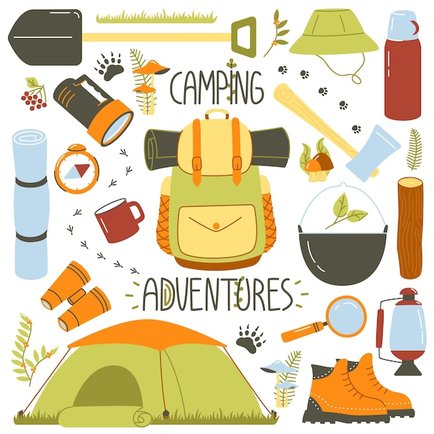 Equipo de excursión para mochila camping viaje de dibujos animados trekking herramienta de exploradores senderismo