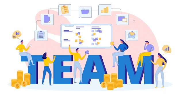 Equipo exitoso de negocios jóvenes, concepto de trabajo en equipo