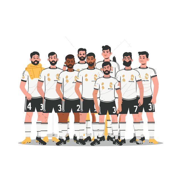 Vector un equipo de fútbol posando para una foto sobre un fondo blanco