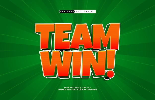 equipo ganar efecto de texto editable con un juego y estilo de texto feliz