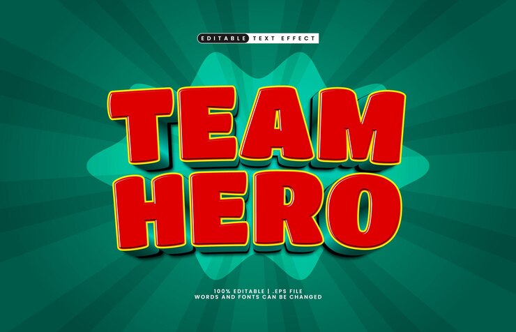 Vector equipo héroe efecto de texto editable con un héroe y niños estilo de texto