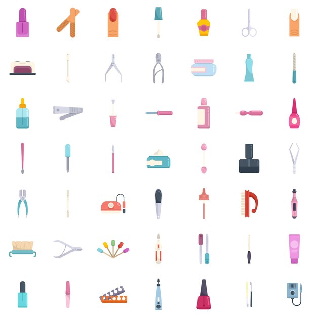 Equipo para iconos de manicura establecer vector plano Pedicura de uñas