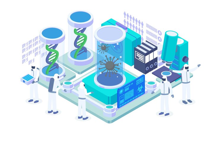 Vector equipo de investigación isométrica del virus corona