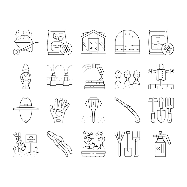 Equipo de jardinería colección de iconos conjunto vector