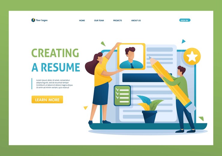 Vector el equipo joven crea un concepto de solicitante de currículum vitae personaje 2d plano conceptos de página de destino y diseño web