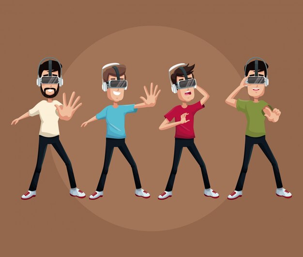 equipo joven realidad virtual usando gafas
