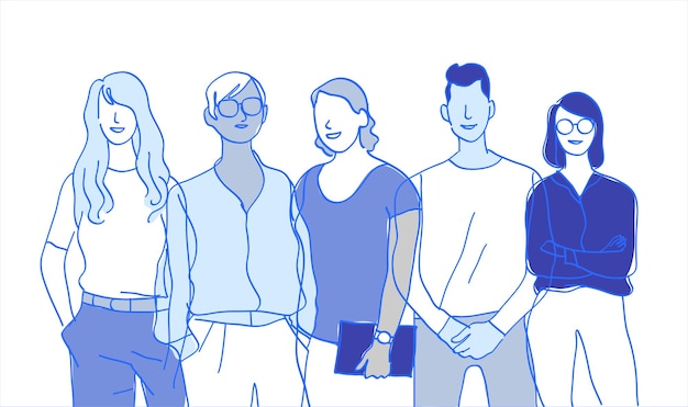 Vector equipo de jóvenes talentos grupo de personajes masculinos y femeninos