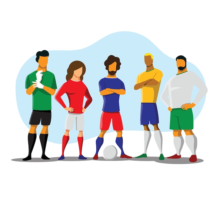 equipo de jugadores de fútbol agrupan dibujos animados