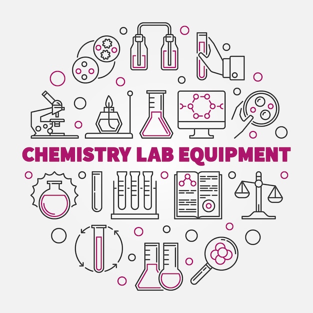 Vector equipo de laboratorio de química esquema redondo ilustración