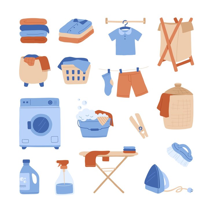 Equipo de lavandería Ilustración de objetos dibujados a mano