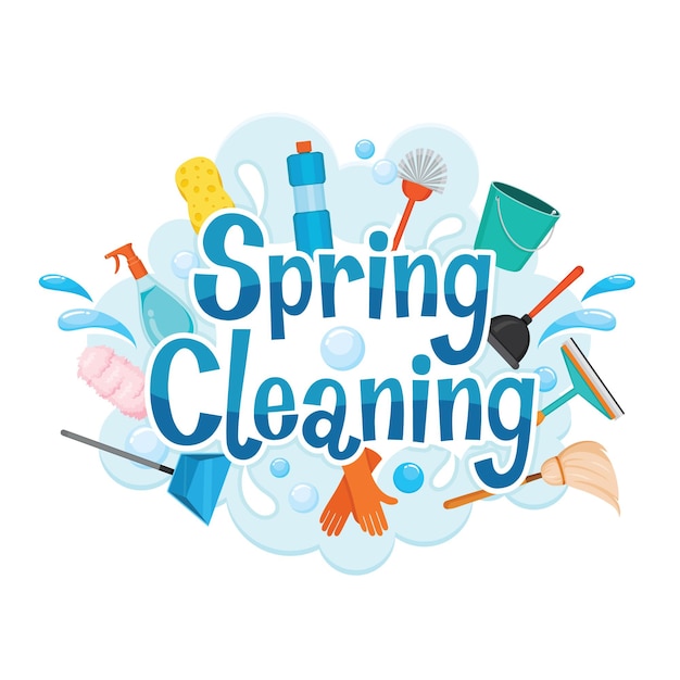 Equipo de limpieza y decoración de letras de limpieza de primavera