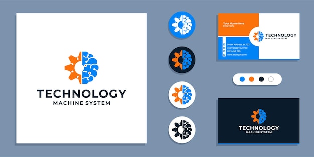 Equipo con logotipo de tecnología cerebral y plantilla de diseño de tarjeta de visita