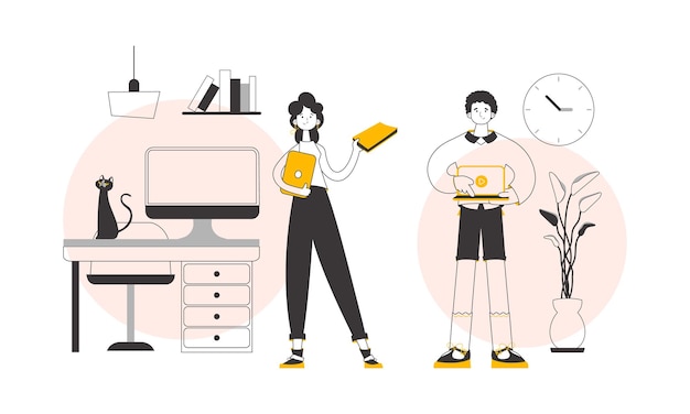 Equipo de maestros Concepto de aprendizaje en línea Estilo lineal de moda Vector
