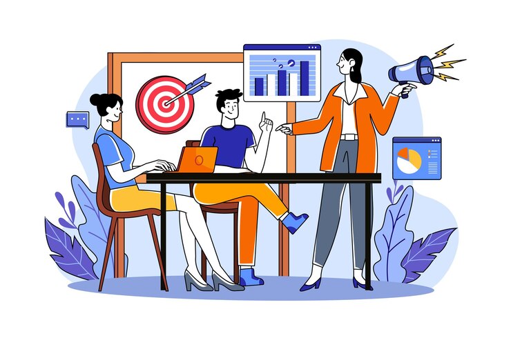 Vector el equipo de marketing está analizando la estrategia comercial.