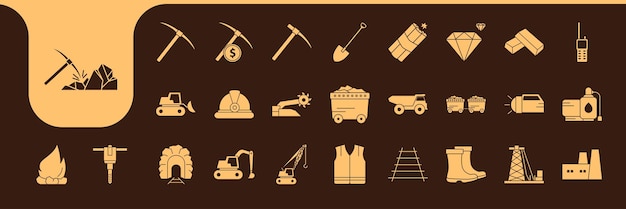 equipo de minería vector de diseño de colección de íconos planos