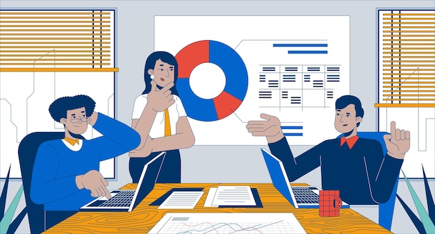 Equipo multirracial haciendo una ilustración plana