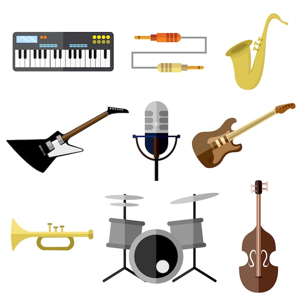 Equipo de música Instrumento de banda Vector Illustration Graphic Set