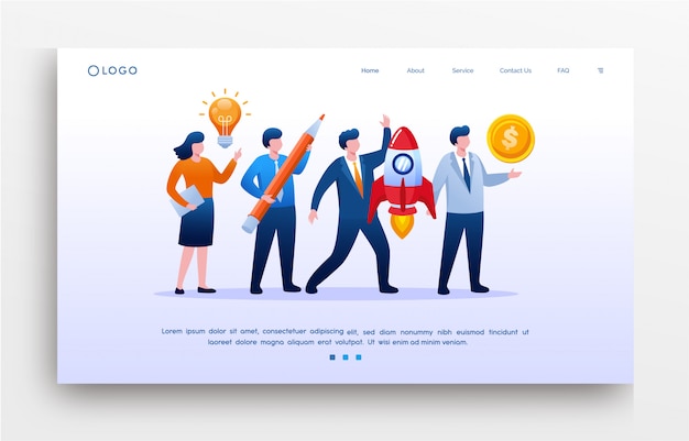 Equipo de negocios, desarrollo de trabajo, página de inicio, plantilla, banner