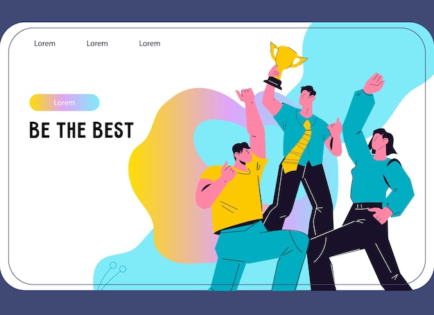El equipo de negocios gana un premio el poder del trabajo en equipo y el concepto de colaboración para la ilustración vectorial plana del banner del sitio web Los logros del equipo de negocios El entorno de colaboración conduce al éxito