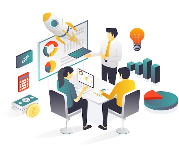 El equipo de negocios de inversión está presentando