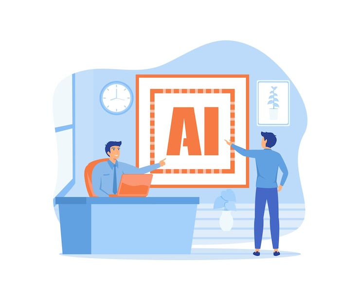 Vector equipo de negocios que crea inteligencia artificial aprendizaje automático e inteligencia artificial concepto de vector plano ilustración moderna