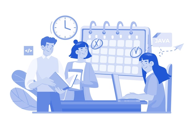 Equipo de negocios que gestiona el cronograma de tareas