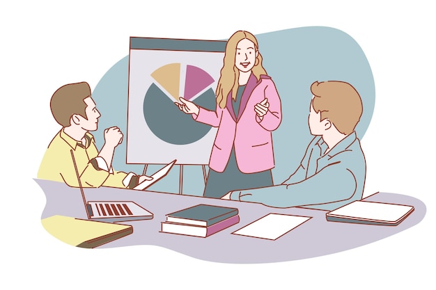 Equipo de negocios que tiene una reunión en un espacio de trabajo digital de la sala de oficina, trabajo remoto y trabajo en equipo.